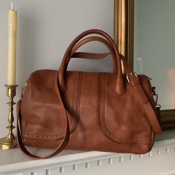 Talbots Brown cognac laser cut 100% Leather Shoulder hand  Bag tote - Picture 3 of 12